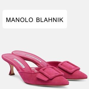 Manolo Blahnik Fuchsia Suede Mules